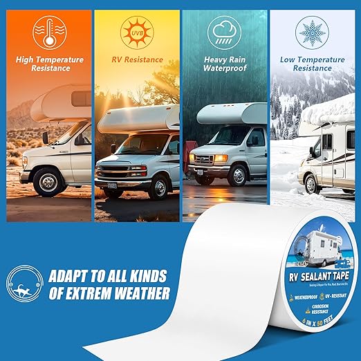 RV Roof Sealant Tape, 6 Inch X 50 Feet RV Repair Seal Tape for Camper Trailer Boat Seam Leaks Roofing, UV Resistant & Weatherproof, White