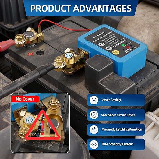 Remote Battery Disconnect Switch 12V/24V 240A Kill Switch Automatic Power Shut Off Switch Remote Control Switch for Auto Car Truck Boat