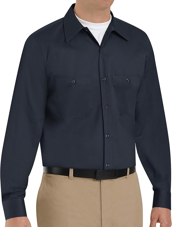 Red Kap Men's Long Sleeve Industrial Work Shirt | Moisture Wicking Button Up, Wrinkle Resistance Fights Fading & Stains