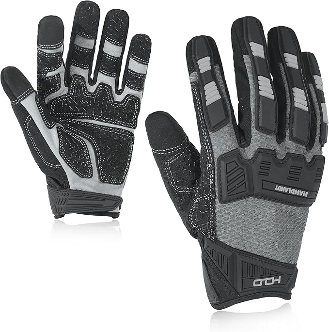 HANDLANDY Mens Work Gloves Touch screen, Utility Mechanic Gloves, Flexible Breathable Fit- Padded Knuckles & Palm