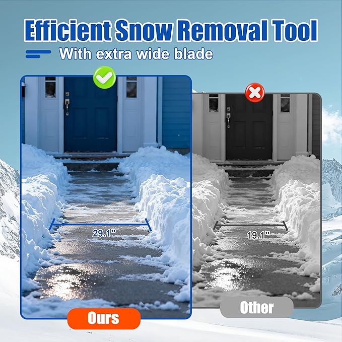 Snow Shovel with 2 Wheel(10 inch), 29in Heavy Duty Snow Plow Hand Pusher for Driveway, 5 Level Adjustable Blade Angle & Height Ergonomic Handle, Sidewalk and Pavement Clearing
