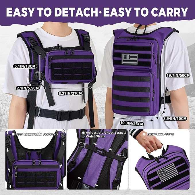 Tactical Hydration Backpack with 2L Water Bladder and Front Small Tactical Pouch, Outdoor Water Backpack for Men Women, Sports Hydration Pack for Hiking, Cycling, Climbing