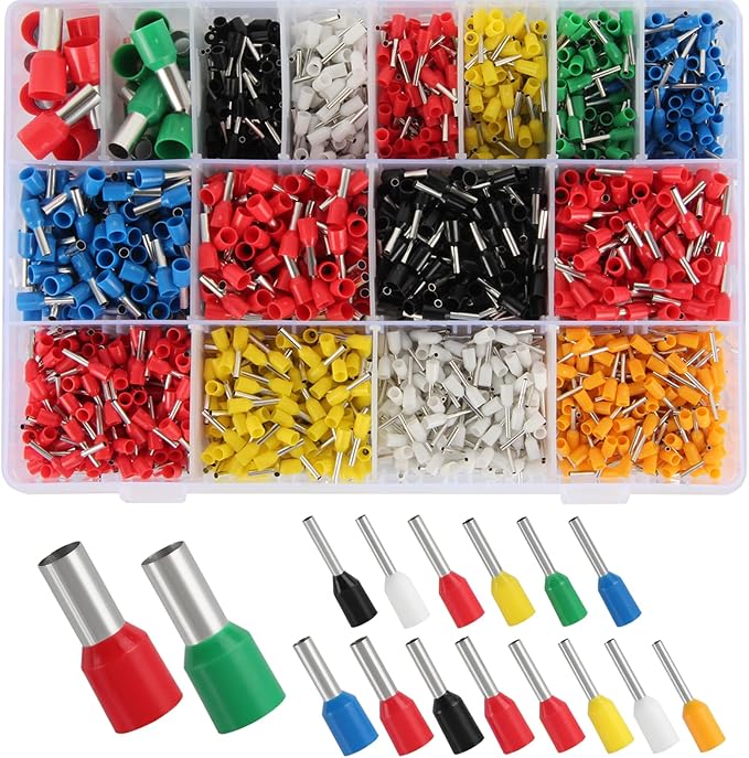 2120pcs Wire Ferrules Terminals Kit, Ferrule Crimping KitSelf-adjustable Ratchet Tool Set for AWG 23-7 Cable connectors for DIY Electrical Motorcycle Vehicle Boat (HSC8 6-4A + 2120)