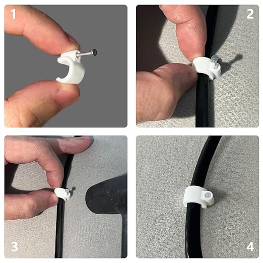 Jadaol Wide Design Cable Clips with Nails, 250 Pack Cord Wire Clips (4mm 5mm 6mm 8mm 10mm), Nail-in Round Cable Tacks for Ethernet Cable, Coaxial, TV, Speaker, Electrical Wire, White