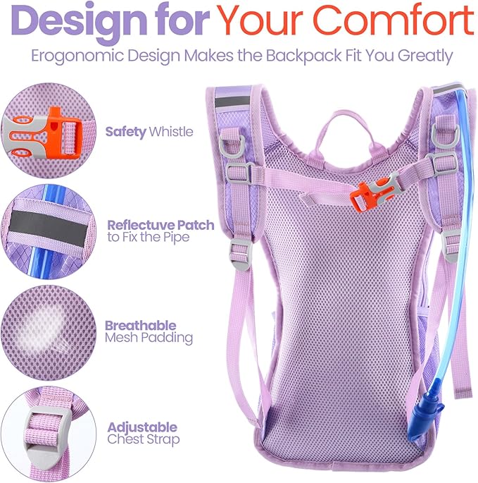 Kids Hydration Backpack with 1.5L Water Bladder Hiking Backpack Lightweight for Boys or Girls Children Biking Climbing Running Cycling
