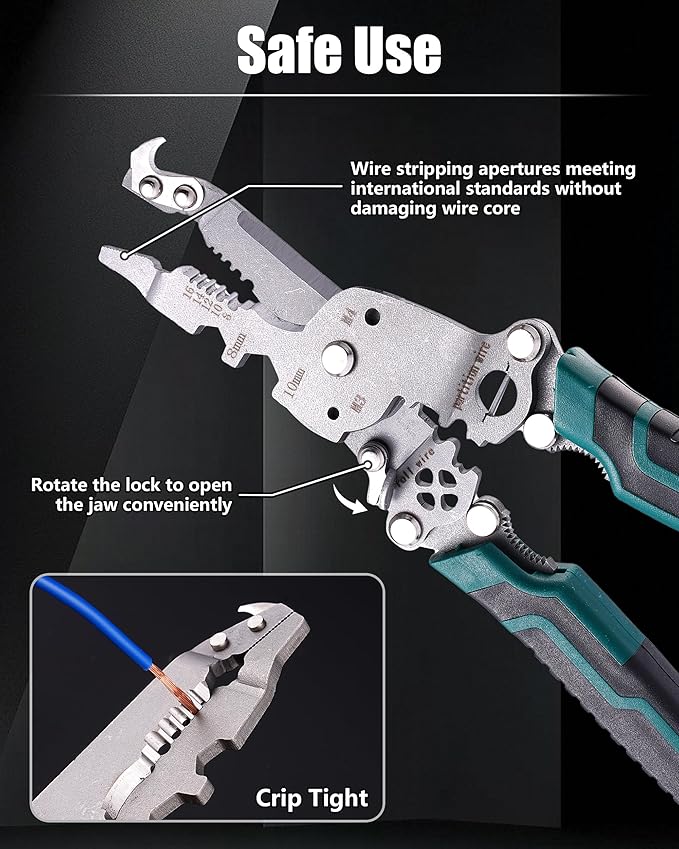 18 In 1 Foldable Ｗire Stripper Crimper, Folding Wire Stripping Tool, Multifunctional Wire Strippers Electrical，Electric Cable Stripper, Cable Cutters with Plier, Crimper, Twister, Splitting, 2pcs