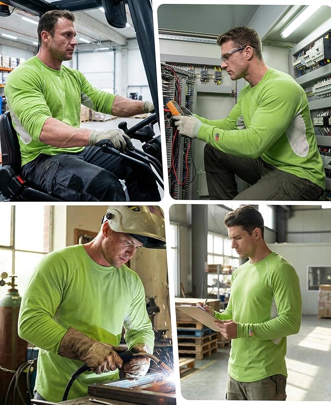 BOCOMAL FR Shirts for Summer Vented Mesh Loose Fit 4oz EX Lightweight Flame Resistant Base Layer CAT1 Crew Shirt