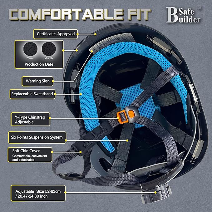 Safety Helmet Hard Hats Construction Head Protection 6-Point Suspension Lightweight Work Outdoor,Industrial ANSI Approved