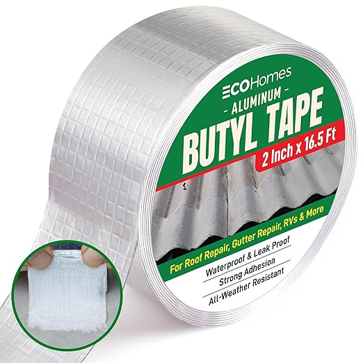ECOHomes Aluminum Butyl Tape, Waterproof Aluminum Foil Tape for Leaks (2 Inch Wide) | Butyl Seal Tape for Roofs, Gutter Repair, Gutter Holes, Pipes, Metal Roof Patch, RV, Plumbing and Outdoor Sealing