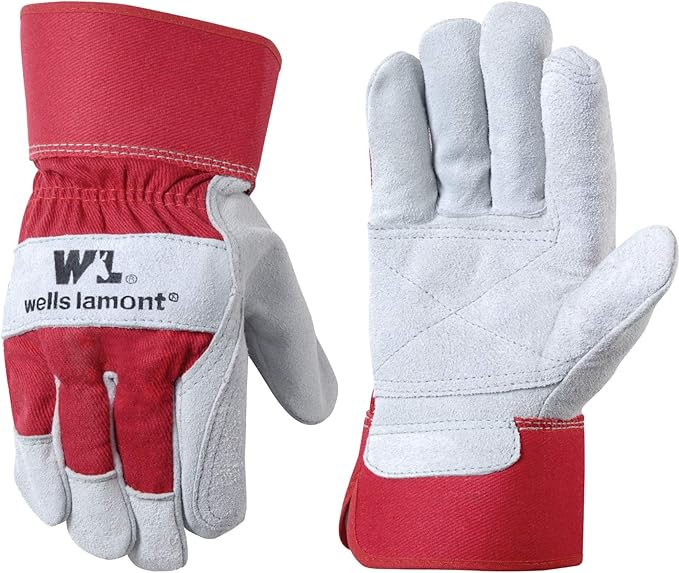 Wells Lamont Leather Work Gloves with Safety Cuff, Double Palm, Split Cowhide, Large (4050)