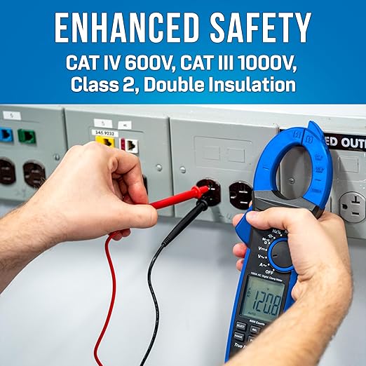 Jonard Tools ACM-1000 Digital Clamp Meter, 1000V/1000A TRMS Multimeter with 45mm Clamp, Non-Contact Voltage Tester, Measures AC/DC Voltage, Current, Continuity, Frequency, Capacitance