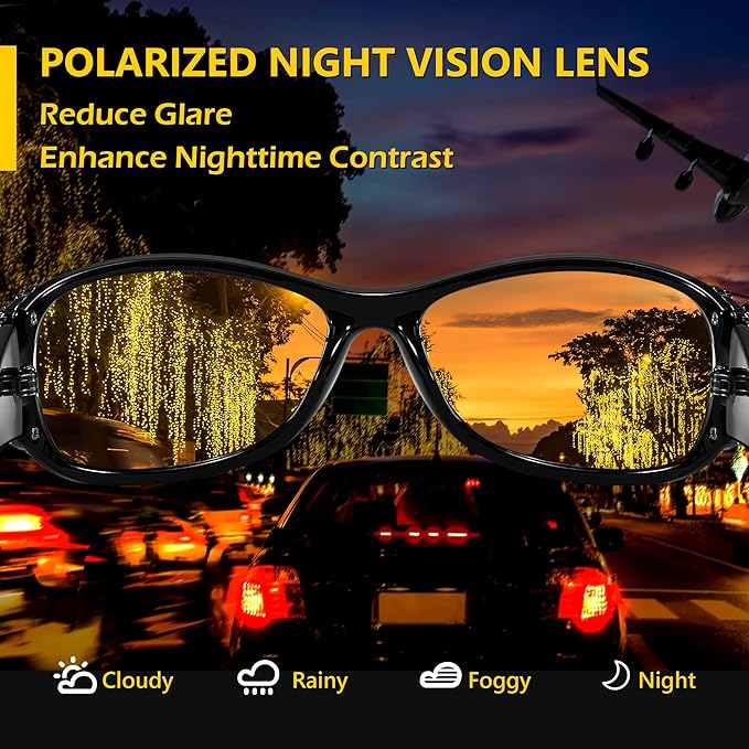 FEISEDY Classic Womens Night Glasses Driving Anti Glare Wrap Around Yellow Sunglasses B2548