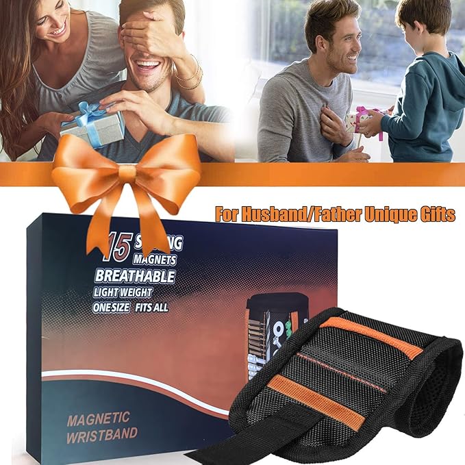 Magnetic Wristband Mens Gifts for Birthday Father's day Christmas, Unique Tool for Holding Screws Gadgets Gift for Dad, Husband, Boyfriend, Handyman mechanics (Black)