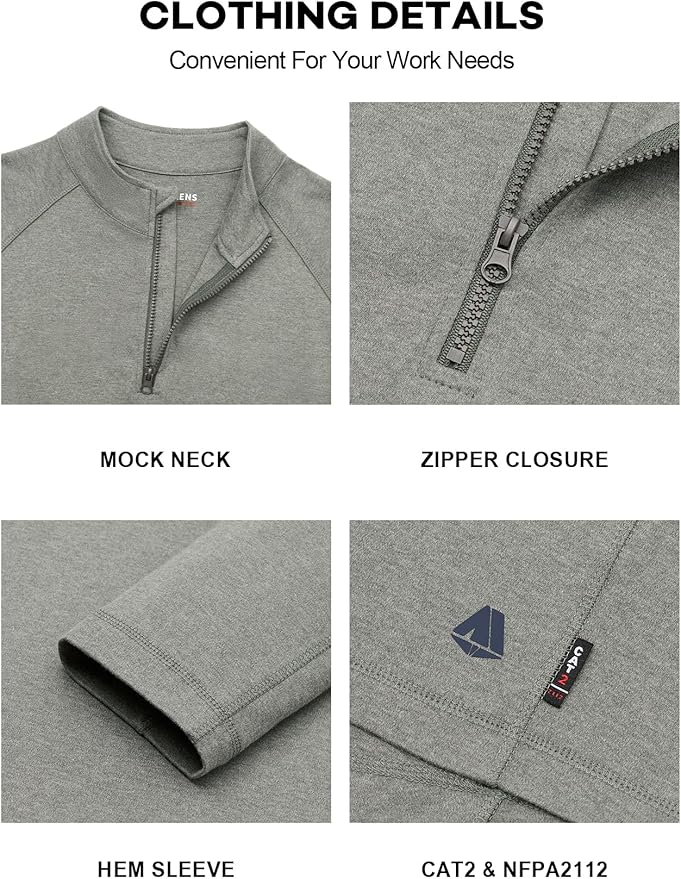 FR Shirts for Men Flame Resistant Shirt CAT2 Quarter Zip Up Pullover 1/4 Zip 5.5oz Light Weight