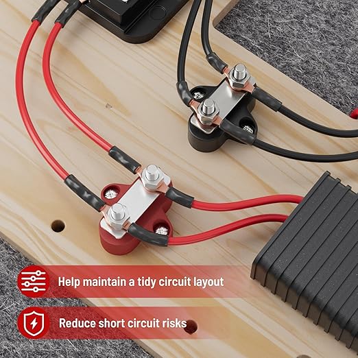 RED WOLF 12V 100A Power Distribution Block 1/4" Dual Stud Busbar M6 Terminal Bus Bar 12 Volt DC Battery Junction Post for Auto Boat Marine Solar System Positive and Negative (2PC)