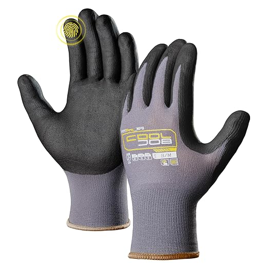 COOLJOB 6/12/36 Pairs Safety Work Gloves Microfoam Nitrile Rubber Coated, Seamless Knit Nylon with Full Fingers Touchscreen, Grip Nitrile Dipped, Ideal for Warehouse, Home Improvement, Grey Medium