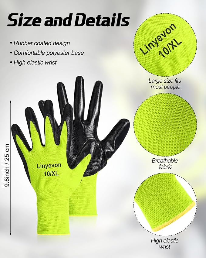 Maxcheck 54 Pairs PU Coated Gloves Bulk, Reusable Rubber Safety Gloves for Men Women Work Warehouse, Mechanic, Woodworking
