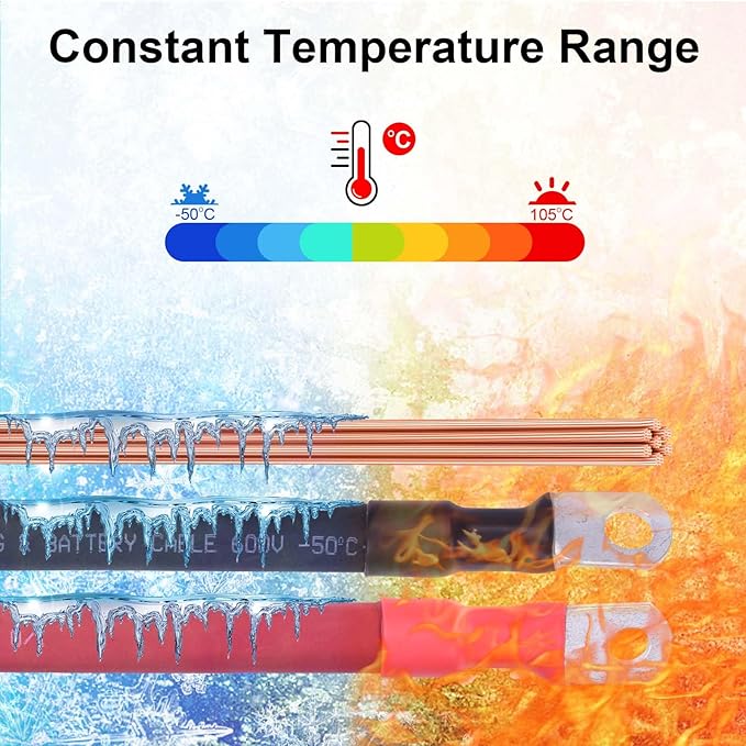 1/0 AWG Flexible Battery Cable with 3/8" Terminals - OFC Pure Copper Inverter & Welding Wire for Automotive Solar RV Motorcycle (Red + Black 1.5FT Pair)