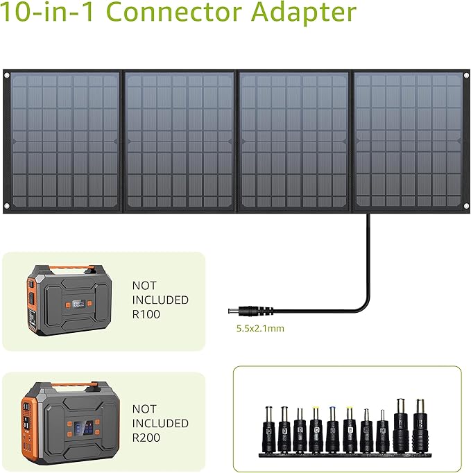 Portable Solar Panel 40W, Foldable Solar Charger for Outdoor Solar Power Station Generator, Adjustable Kickstand,10 in 1 Connectors,DC to DC Cable,USB QC3.0 Output for Camping RV Road Trip Adventure