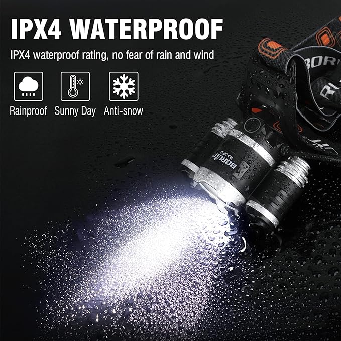 BORUIT RJ-3000 LED Rechargeable Headlamp,3 Modes White and Red LED Hunting Headlamps,Super Bright Tactical Flashlight Red Light Head Lamp for Running Camping Hiking Fishing