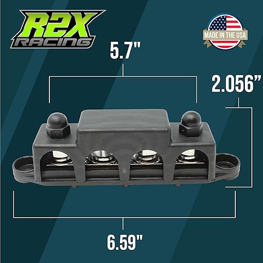 4 Post Power Distribution Block Bus Bar Pair with Cover - Made in The USA - 250 Amp Rating – Marine Bus Bar, Automotive, and Solar Wiring – Battery Terminal Distribution Block - (3/8” Black)