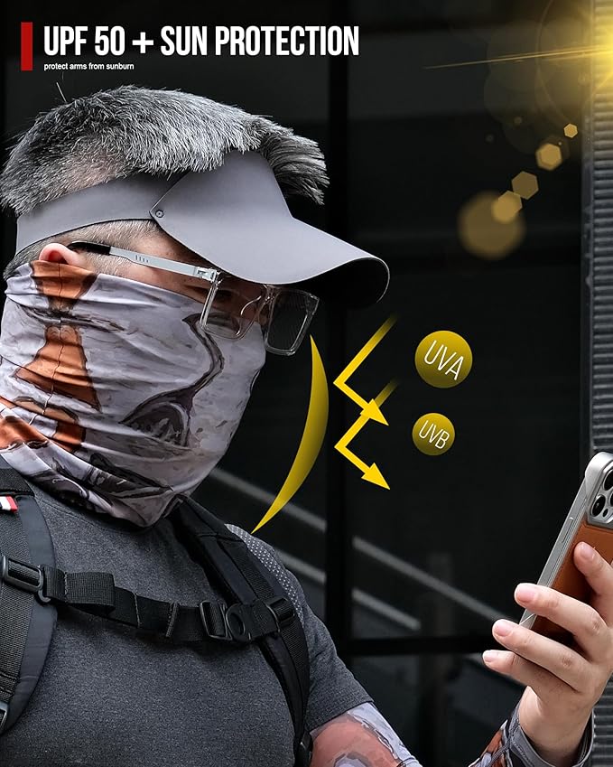 Neck Gaiter and Arm Sleeves Set, UPF 50+ Breathable Face Mask and Cooling Compression Sleeves