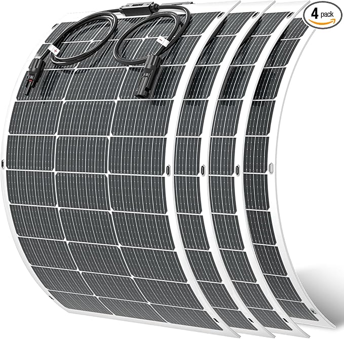 Viewsun Flexible Solar Panel 4PCS 100 Watt, Fiberglass Bendable Solar Panels 16BB Mono Cell, Lightweight & Urtra-Thin for RV, Camping, Boat, Balcony, Roof, Yacht,Uneven Surface