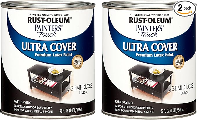 Rust-Oleum 1974502 Painter's Touch Latex Paint, Semi-Gloss Black,32 Fl Oz (Pack of 2)