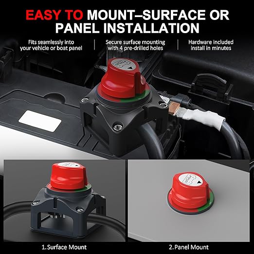 Battery Disconnect Switch, 12-48V Battery Power Cut/Shut Off Master Switch Disconnect Isolator for Car Vehicle RV and Marine Boat (On/Off)