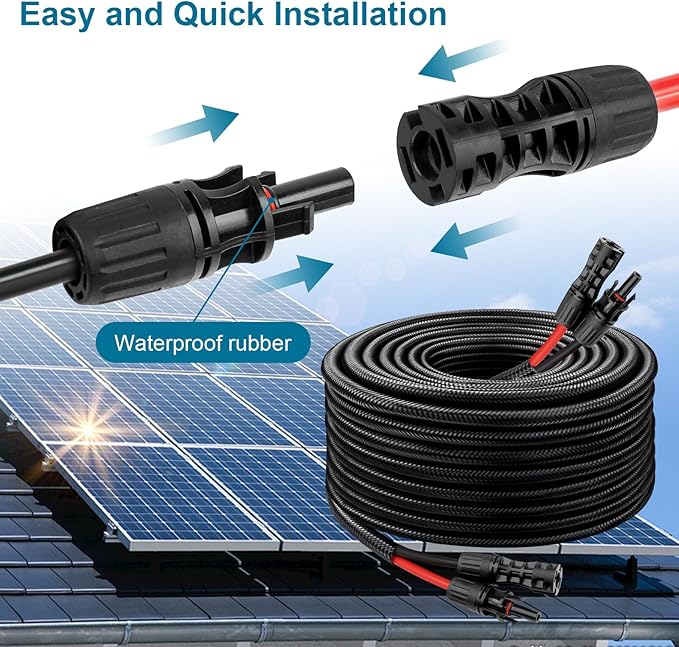 Solar Panel Extension Cable - 8AWG 15FT Solar Wire with Female & Male Waterproof Connector Flame Retardant Protective Sleeving PV Wire for RV, Photovoltaic Systems, Home, Boat, Solar Panels, Car