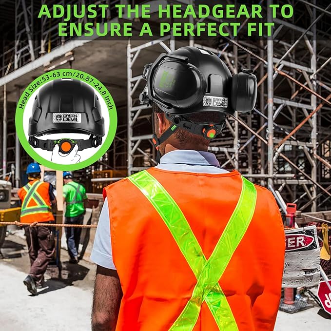 GREEN DEVIL Hard Hat Safety Helmet with Visor and Ear Muffs Men Women Vented Work Hardhat ANSI Z89.1 Cascos De Construccion for Industrial Construction Forestry