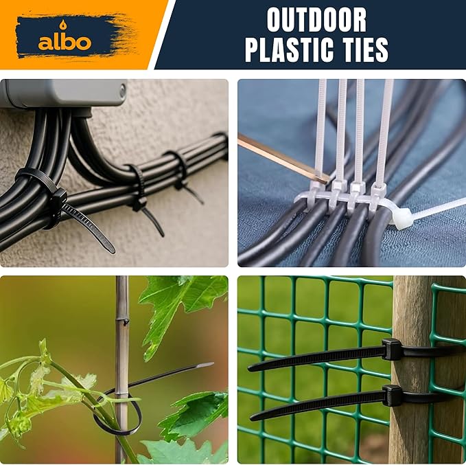 ALBO Zip Ties Black 12 Inch 1000 Pack 50 lb, Long Plastic Cable Ties Thick 0.19 Inch Tie Wraps Heavy Duty UV Resistant Nylon Wire Ties for Indoor and Outdoor