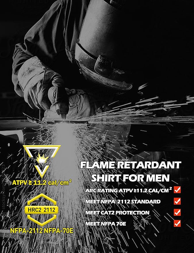 FR Shirts for Men 6.5oz Lightweight Fire Resistant Shirts for Men Long Sleeve NFPA2112/CAT2