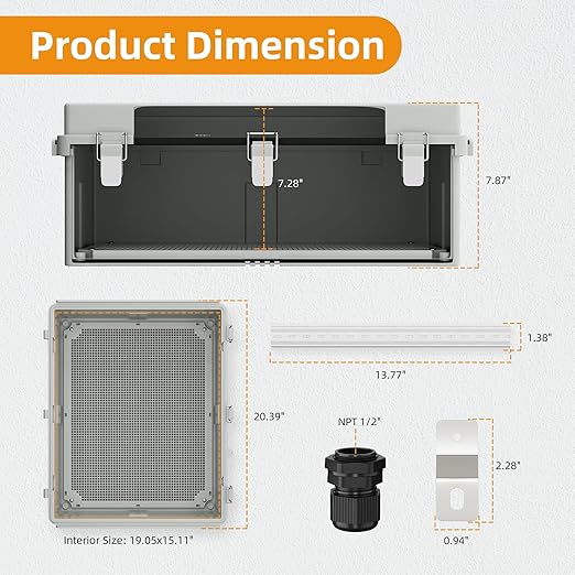 Joinfworld Weatherproof Electrical Box Outdoor Cable Box Enclosure 19.7x15.7x7.9 IP65 PVC Grey Cover Outside Waterproof Enclosure for Electrical Connection