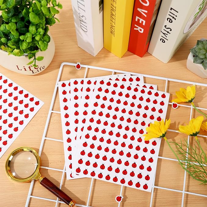 JarThenaAMCS 2400Pcs Mini Bug Sticker Cute Ladybug Insect Paper Decal Red Self-Adhesive Sticker for Spring Planner Reward Envelope Scrapbook DIY Supplies, 0.5 in