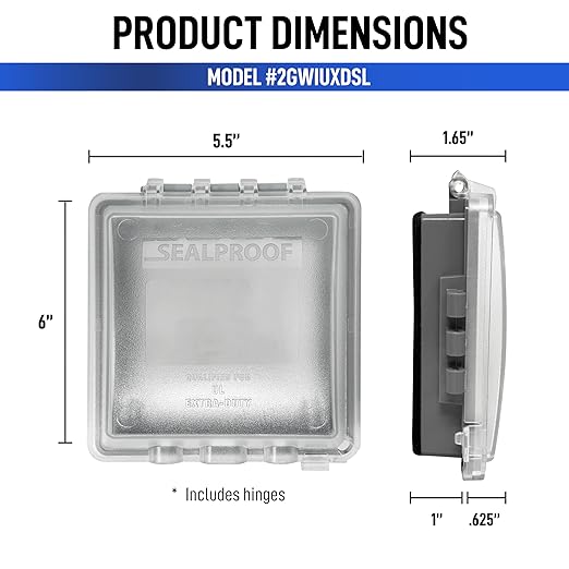 Sealproof Slim 2-Gang Shallow Weatherproof Outdoor Not in Use Outlet Cover with Box Kit, Lockable, UL Extra Duty Compliant, 45 Configurations, Low Profile