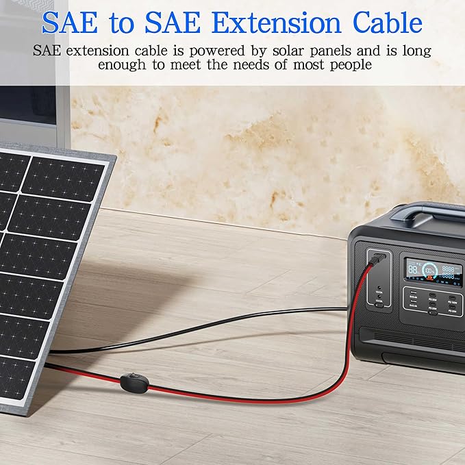 XMSJSIY SAE Extension Cable with ON/Off Switch 14AWG Solar Power Cable Wire Harness Quick Connect Wire 12V-24V SAE Connector for Solar Panel RV Motorcycle Camp Trailer - 2.5M/8.2FT