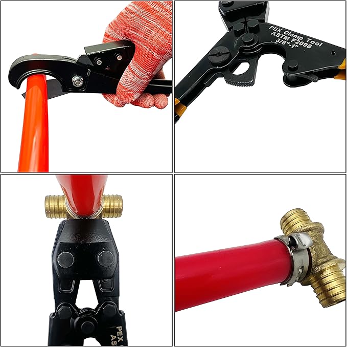 PEX Pipe Clamp Cinch Tool Crimping Tool Crimper for Stainless Steel Clamps from 3/8-inch to 1-inch with 1/2-inch 20PCS and 3/4-inch 10PCS SS PEX Clamps,with Pipe Cutter in Plastic Box