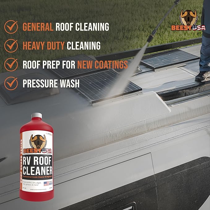 BEEST RV Roof Cleaner (32 Oz Super Concentrated Makes 5 gallons) - Roof Cleaner & Degreaser - Removes Dirt & Stains - Easy to Use - Best For Cleaning RVs, Campers, Trailer, Metal Building, Motorhomes