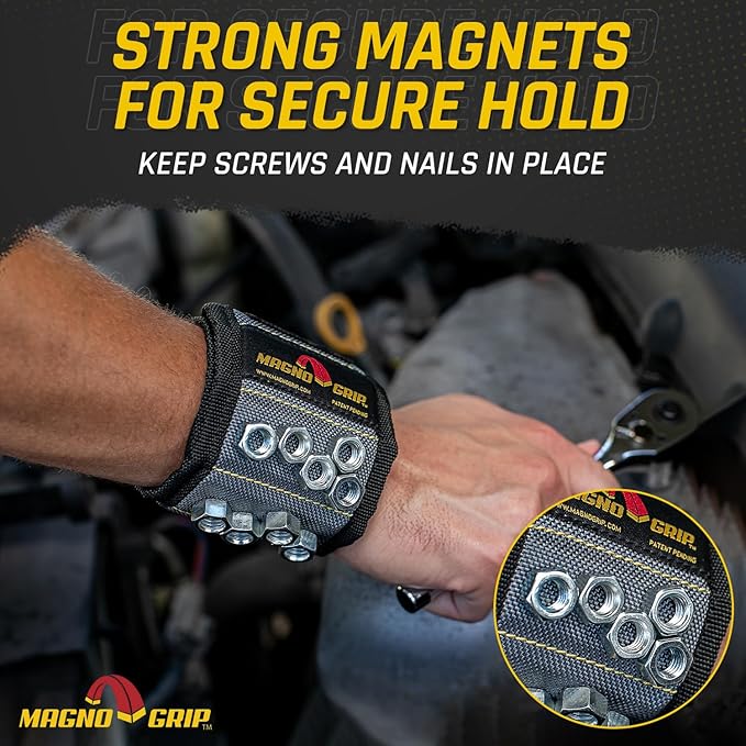MagnoGrip Magnetic Wristband for Holding Screws, Nails, Drill Bits, Super Strong Magnets, Adjustable Strap, Essential Tool for DIYers, Handyman, Mechanics, Construction & Home Improvement - Platinum