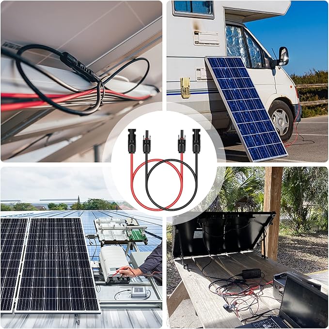 iGreely 3 Feet 10AWG Solar Extension Cable with Solar Panel Female and Male Connector Solar Panel Adapter (3FT Red + 3FT Black)