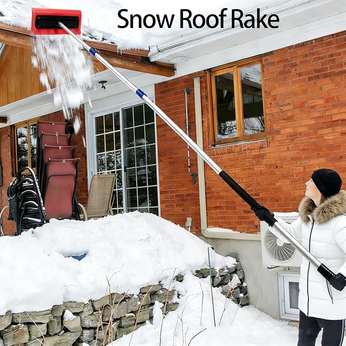 Snow Roof Rake, Foam Head Roof Snow Rake, Foam Broom Scraper for Clearing, Adjustable Telescoping No-Scratch Snows Broom, for Windshields, , Solar Panels and Shingle Overhangs (Only Head)