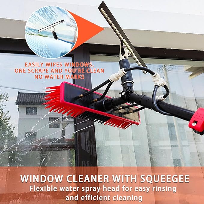 Water Fed Pole Brush Kit, Solar Panel Window Cleaner Cleaning Brush & Pole Kit Extendable Outdoor Window Cleaner W/Hose Squeegee,(Size:30FT)