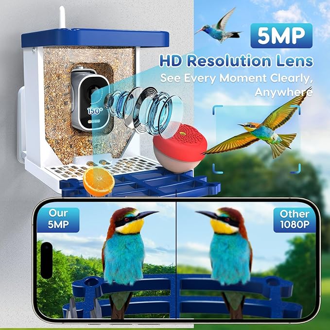 Smart Bird Feeder with Camera,2.5K HD Bird Watching Camera with AI Identify,Auto Capture Videos & Detection,Solar Powered Wireless Birdhouse for Outdoors,Ideal Gift for Family