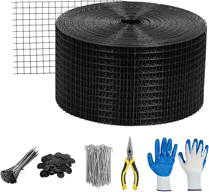 6in x 120ft Solar Panel Bird & Critter Guard Kit, Includes 100 Fastener Clips, 100 Cable Ties, Gloves, Pliers & PVC Coated Wire Mesh for Bird, Critters Control