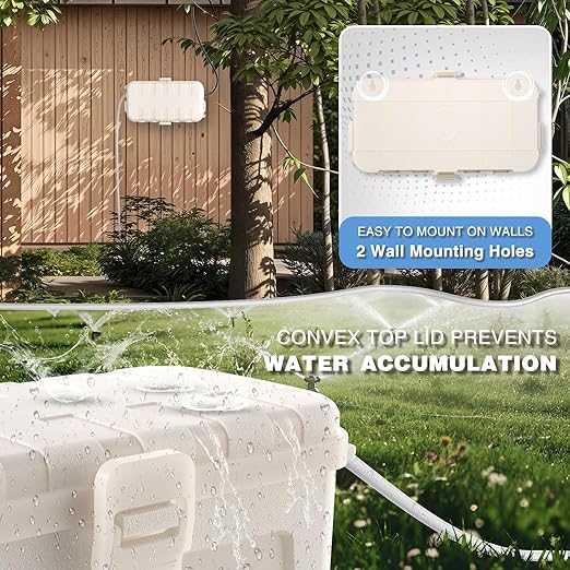 Flemoon Medium Outdoor Electrical Box (11.5x5.2x4 inch), IP54 Waterproof Extension Cord Cover w/6 Cable Entry Ports, Weatherproof Connection Box for Power Strip, Timer, Plug, Holiday Lights, White