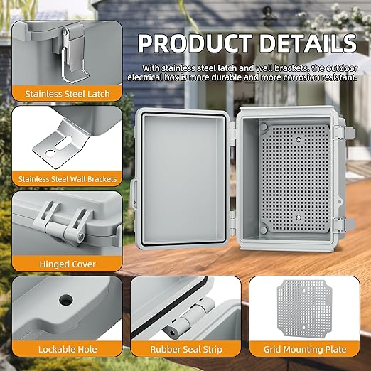 Joinfworld Outdoor Electrical Box Waterproof Junction Box Plastic Outdoor Weatherproof Electrical Enclosure Box Outside 8.7x6.7x4.3
