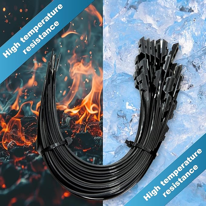 Black Zip Ties Heavy Duty 10 × 0.35 in Electrical Cable Ties 200 LB Load Capacity 100 PCS UV Resistant Double Locking Nylon Tie Straps for Cable Management Outdoor Use and DIY Projects
