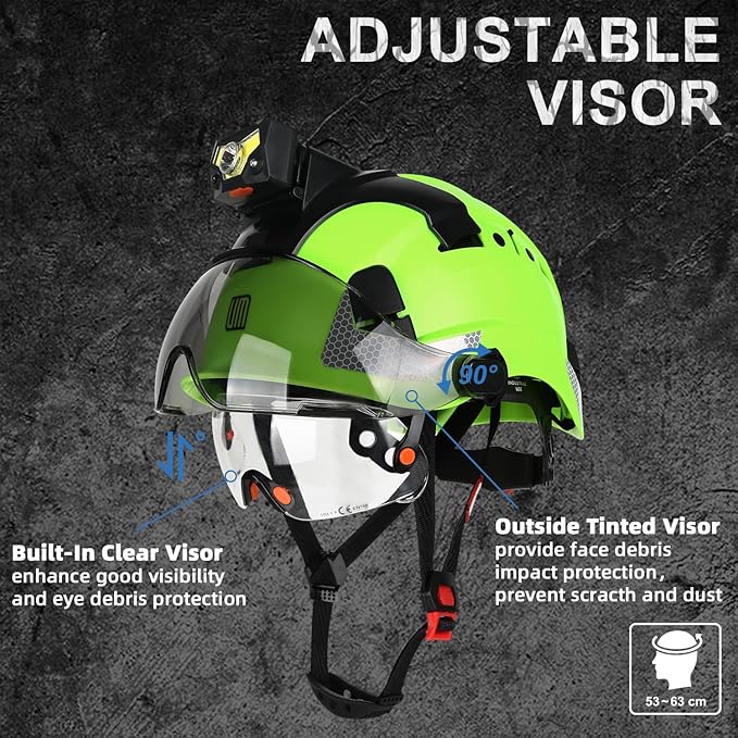 Safety Helmet Hard Hat with Detachable Headlamp Light and Visor Construction Hardhats for Men ANSI/ISEA Z89.1 Certified