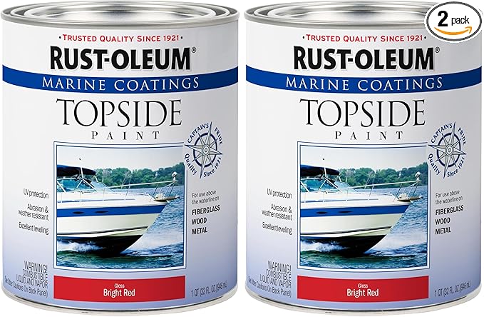 Rust-Oleum, Bright Red 207004 Marine Coatings Topside Paint, Quart, 32 Fl Oz (Pack of 2), 11